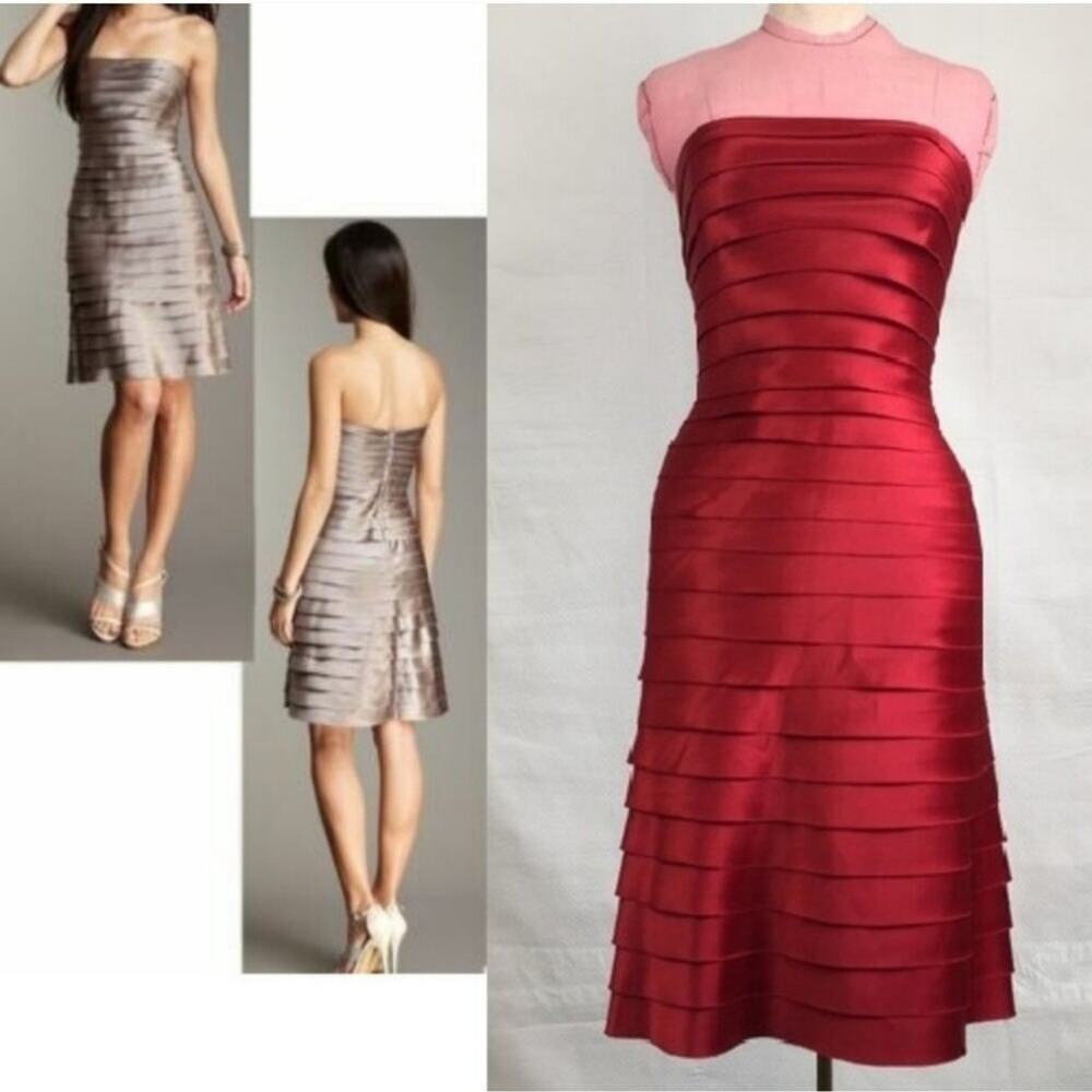 BCBGMAXAZRIA tiered red fit n flare midi dress Party Cocktail size 8 new!!!